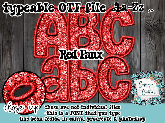 Red Faux Embroidery - Aa-Zz,. - TYPEABLE OTF FONT Digital download