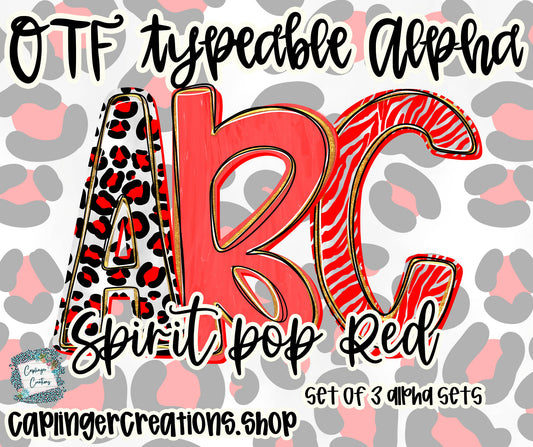 Spirit Pop Red - Set of 3 Alphas- TYPEABLE OTF FONT + PNGS- commercial use included - Digital download