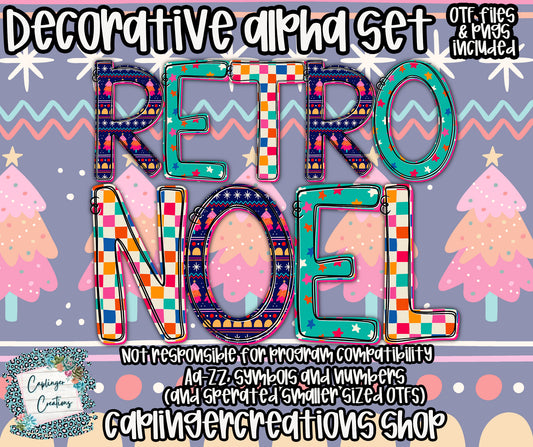 Retro Noel  - TYPEABLE OTF FONT + PNGS - Digital download
