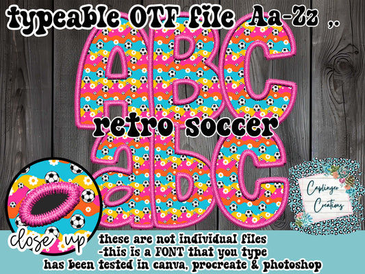 Retro Soccer Faux Embroidery - Aa-Zz,. - TYPEABLE OTF FONT Digital download