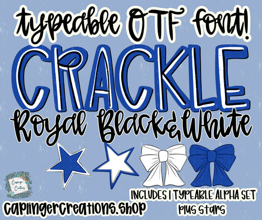 Crackle Royal Black&White  (CUSTOM BLUE COLOR CODE) - Set of 1 Alpha- TYPEABLE OTF FONT + PNGS- commercial use included - Digital download