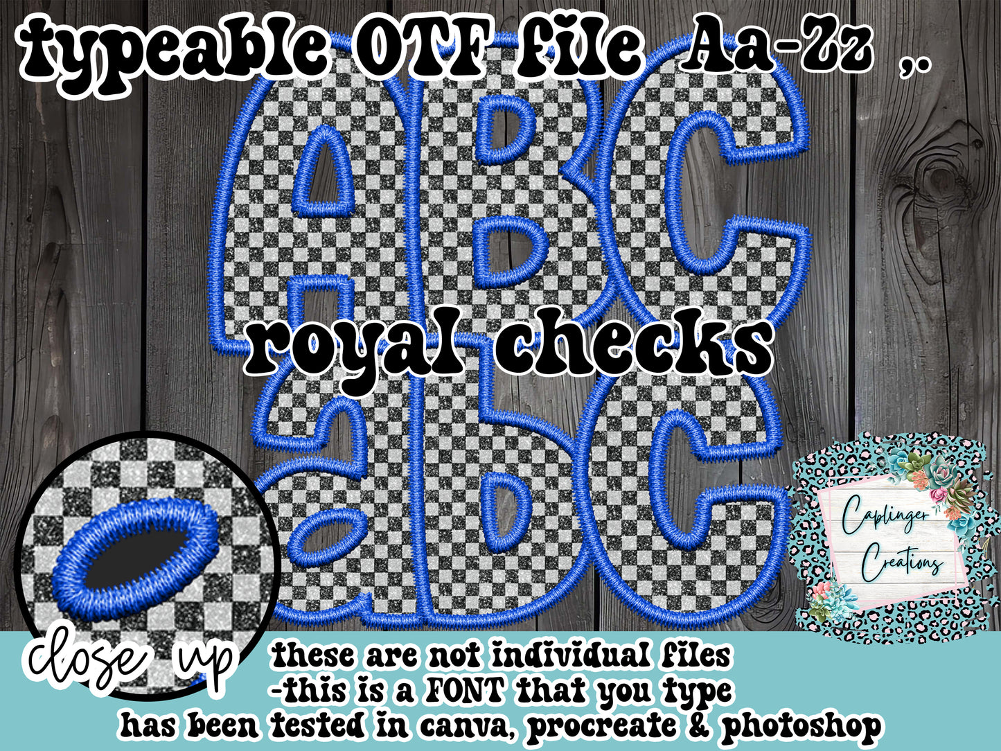 Royal Threaded B&W Checks Faux Embroidery - Aa-Zz,. - TYPEABLE OTF FONT Digital download