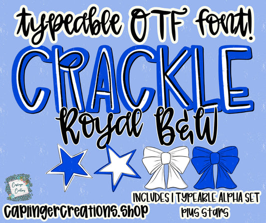 Crackle Royal B&W (Normal BLUE COLOR CODE) - Set of 1 Alpha- TYPEABLE OTF FONT + PNGS- commercial use included - Digital download