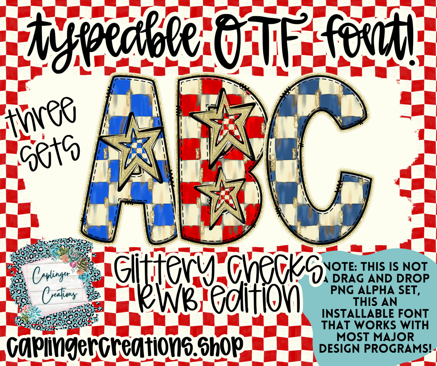 RWB GLITTERY CHECKS - TYPEABLE OTF FONT + PNGS - Digital download