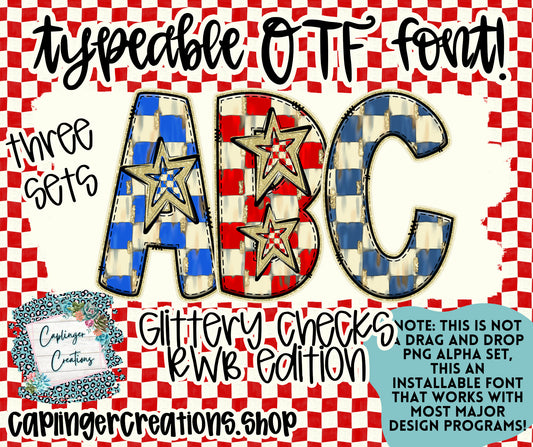 RWB GLITTERY CHECKS - TYPEABLE OTF FONT + PNGS - Digital download