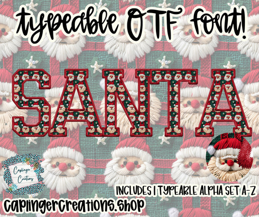 Santa - Faux Embroidery - TYPEABLE OTF FONT + PNGS - Digital download