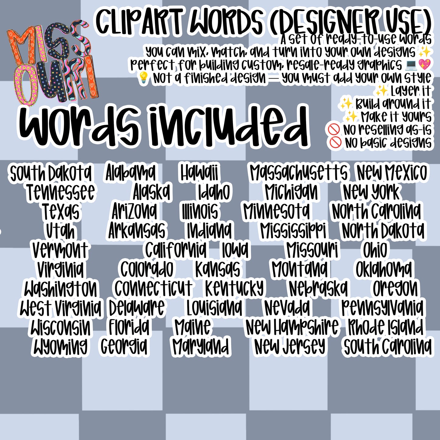 STATES CLIPART WORDS - Trendy Chaos - CLIPART - commercial use included - Digital download