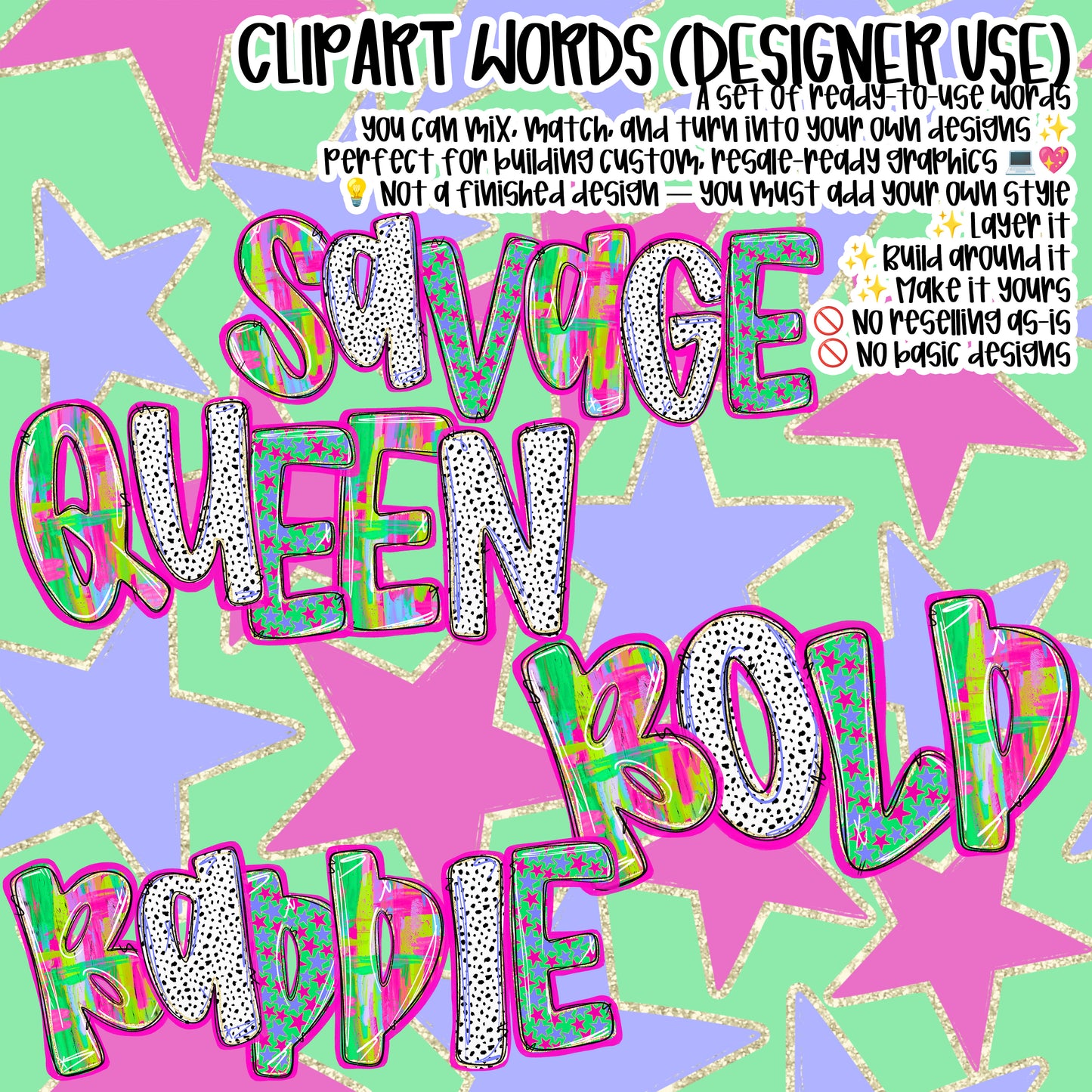 Savage Edgy Words - CLIPART WORDS - Trendy Chaos - CLIPART - commercial use included - Digital download