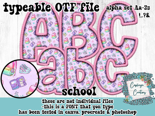 School Faux Embroidery - ALPHA FONT Aa-Zz ,.!?& symbols - TYPEABLE FONT - Digital download