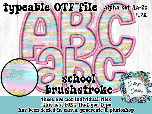 Brushstrokes Faux Embroidery - ALPHA FONT Aa-Zz ,.!?& symbols - TYPEABLE FONT - Digital download