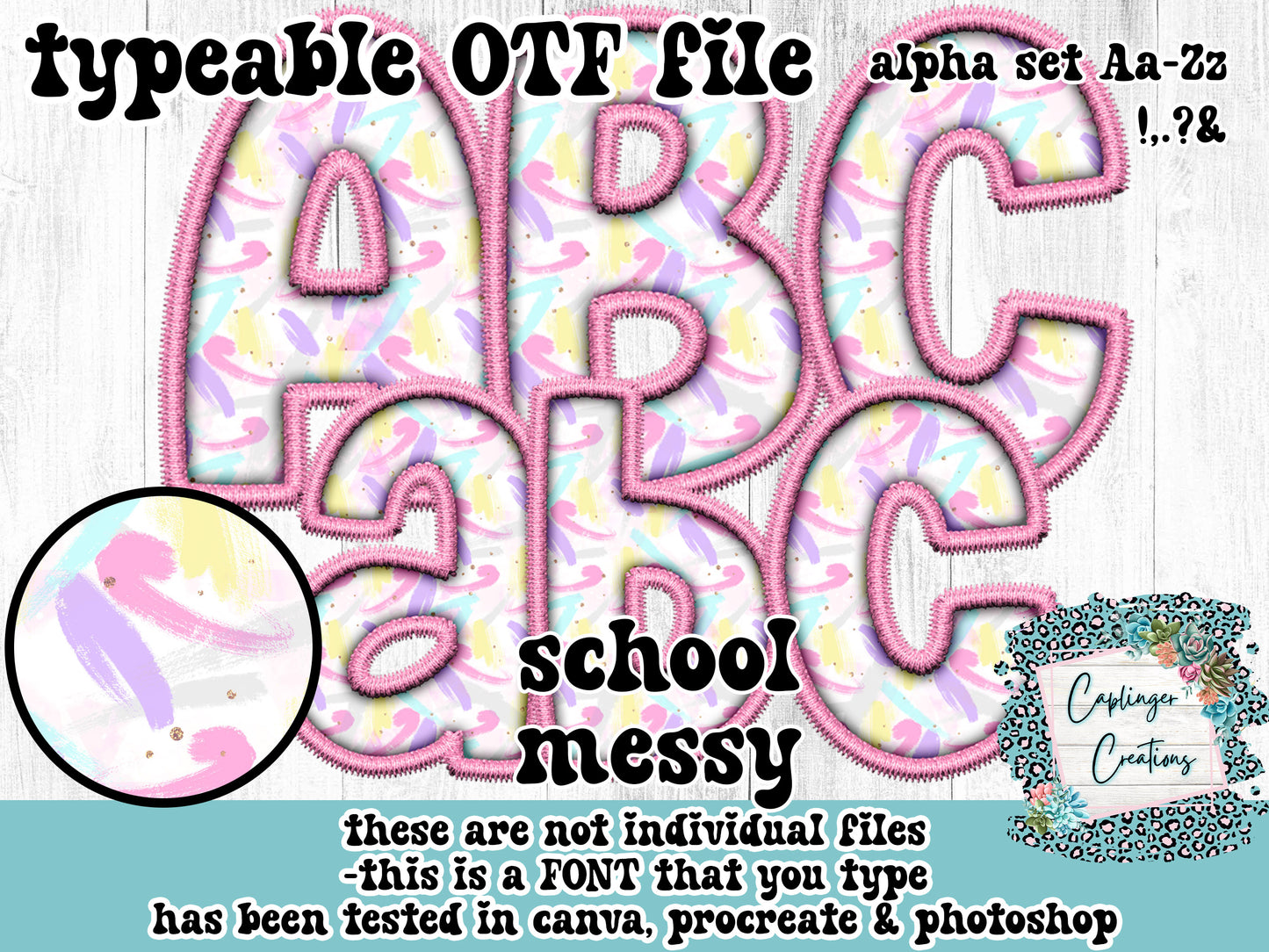 Messy Brushstrokes Faux Embroidery - ALPHA FONT Aa-Zz ,.!?& symbols - TYPEABLE FONT - Digital download