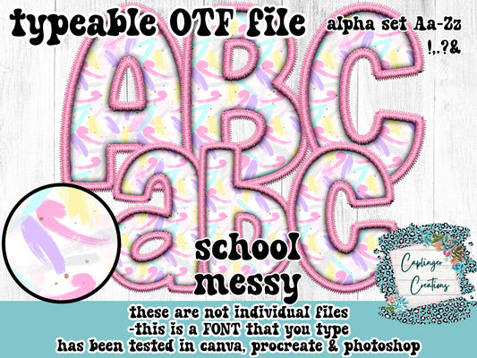 Messy Brushstrokes Faux Embroidery - ALPHA FONT Aa-Zz ,.!?& symbols - TYPEABLE FONT - Digital download