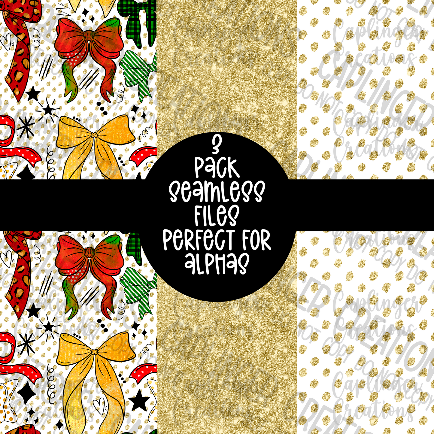 Christmas bows Set of 3 seamless papers - Digital download 300DPI PNG FILE