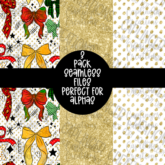 Christmas bows Set of 3 seamless papers - Digital download 300DPI PNG FILE