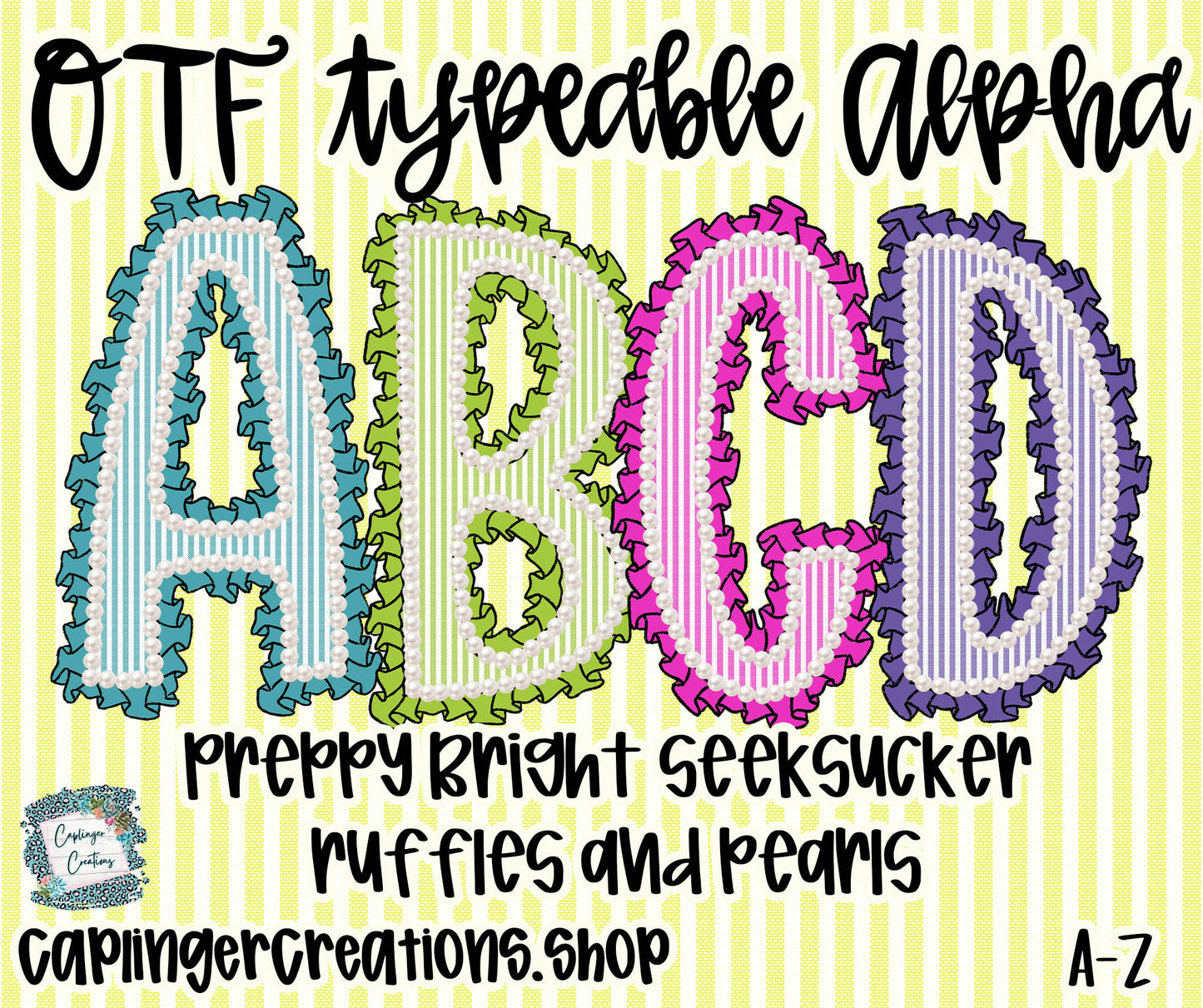 Bright and Preppy Seersucker - Ruffles and Pearls + OTF & Drag and Drop PNGS- commercial use included - Digital download