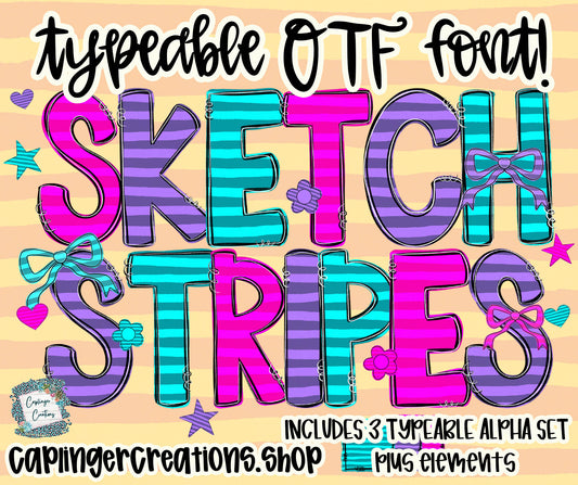 Sketchy Stripe - Set of 3 Alpha- TYPEABLE OTF FONT + PNGS- commercial use included - Digital download