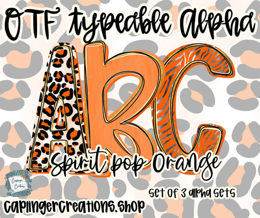 Spirit Pop Orange - Set of 3 Alphas- TYPEABLE OTF FONT + PNGS- commercial use included - Digital download