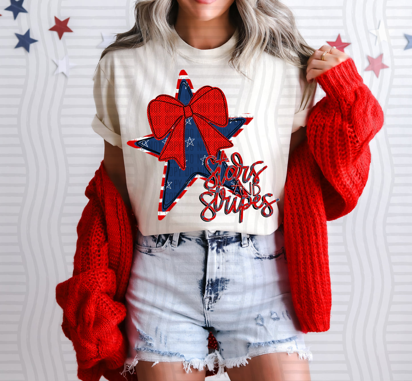Stars and Stripes  - red bow (2 versions with and without words) -  Digital Download 300DPI PNG FILE