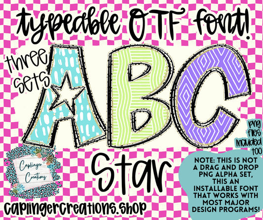 Star - TYPEABLE OTF FONT + PNGS - Digital download
