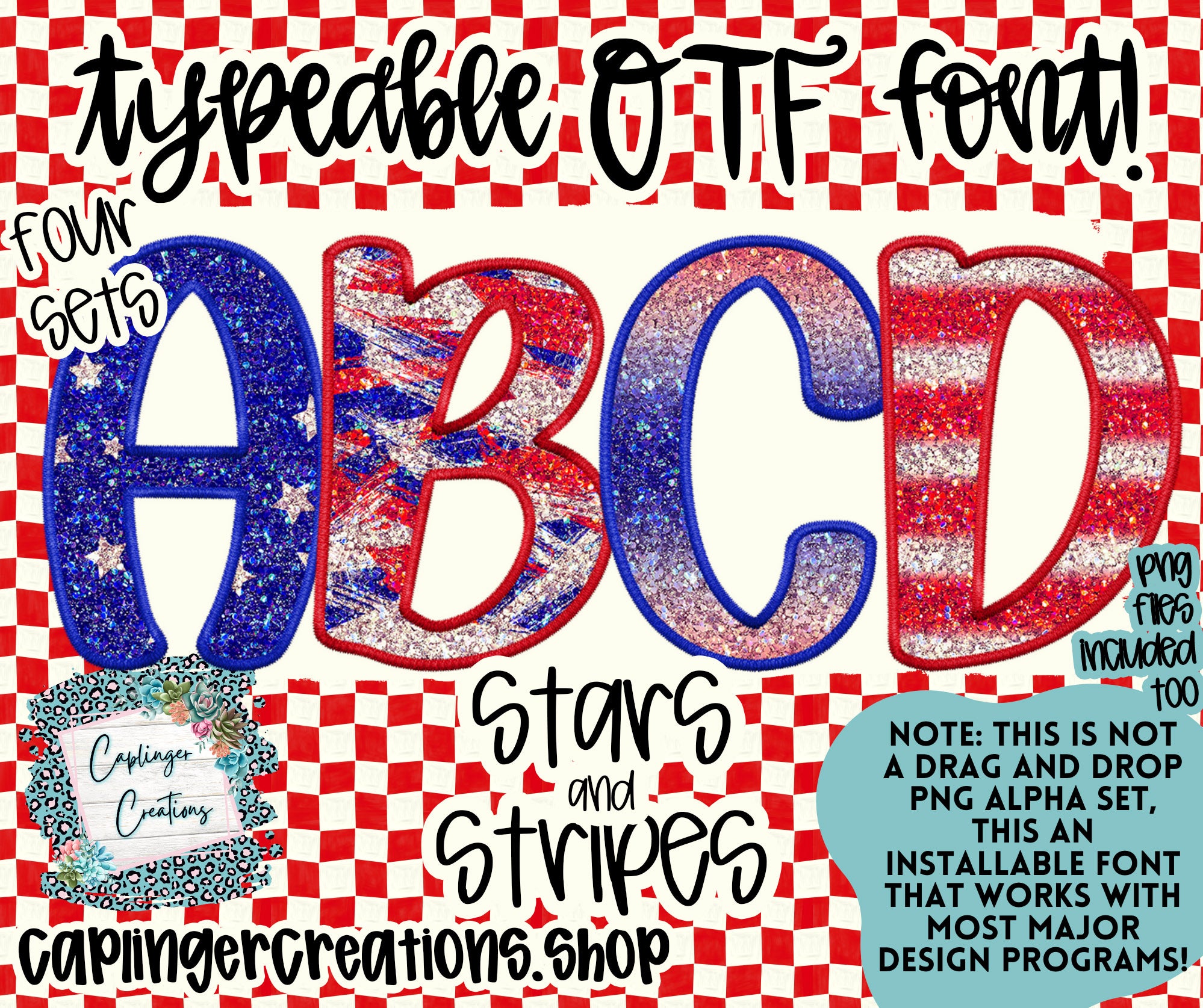 Stars & Stripes Faux Emb. - TYPEABLE OTF FONT + PNGS - Digital downloa ...