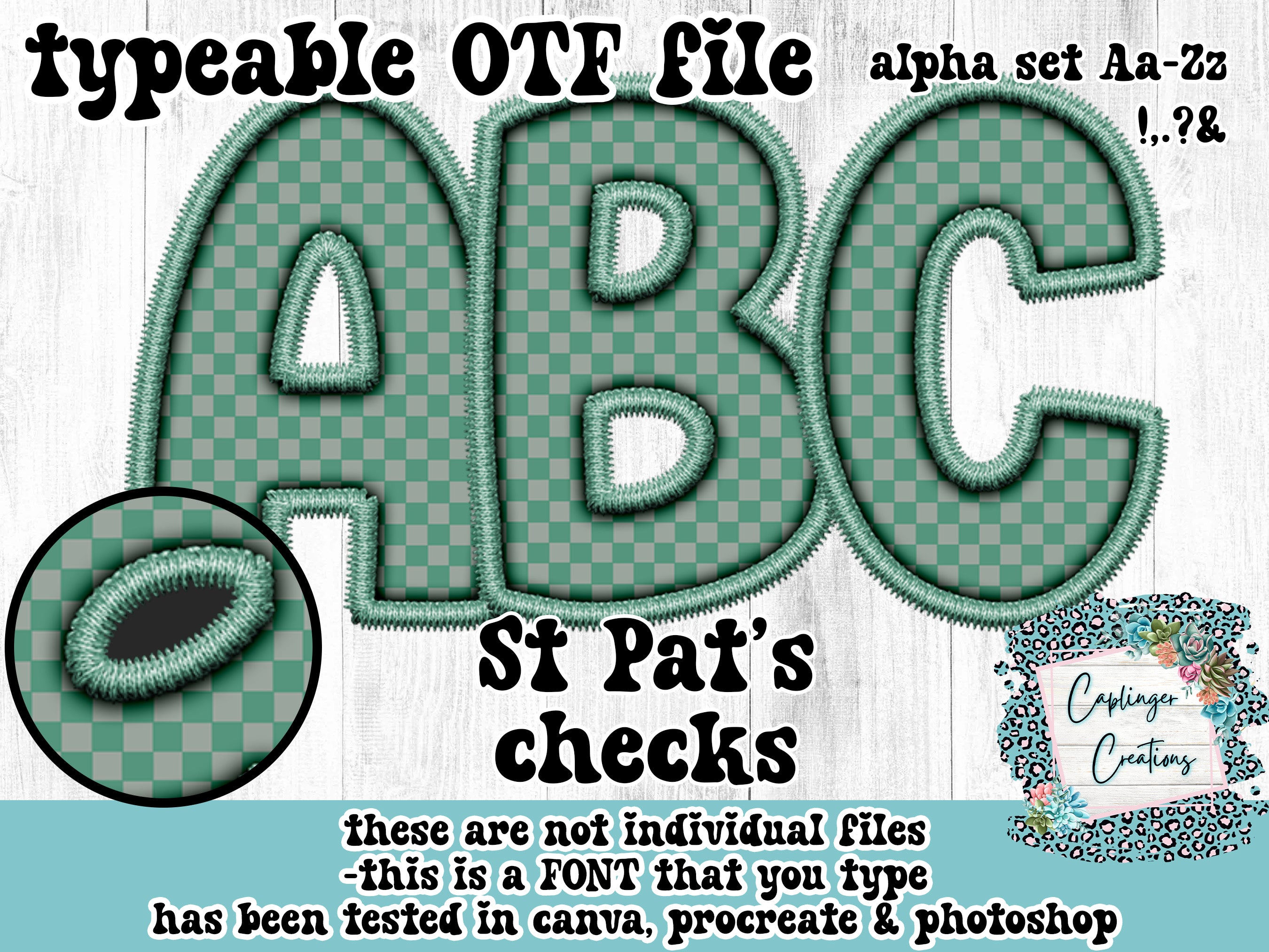 St Pat checks ALPHA FONT Aa-Zz &,.!? - FAUX EMBROIDERY - TYPEABLE OTF ...