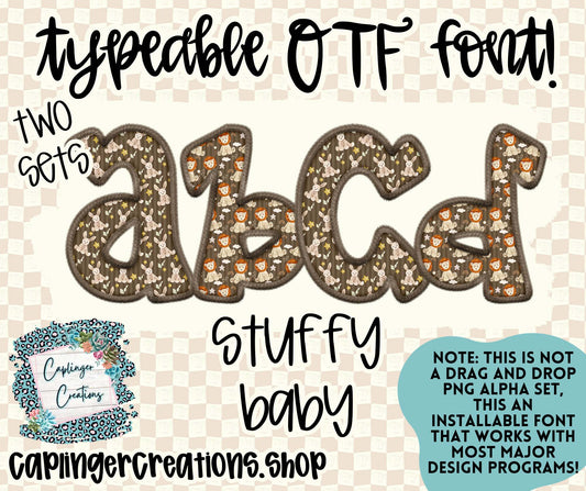 STUFFY BABY LION & BUNNY set of 2- FAUX EMBROIDERY - TYPEABLE OTF FONT - Digital download