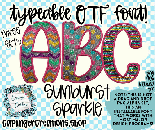 Sunburst Sparkle Faux Emb.   - TYPEABLE OTF FONT + PNGS - Digital download