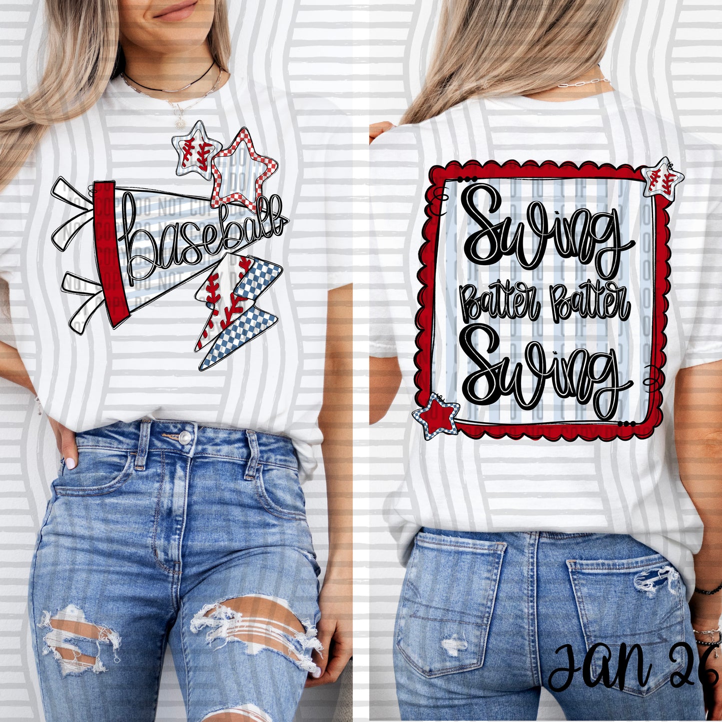 SWING BATTER BATTER SWING BASEBALL -  FRONT/BACK -  300DPI PNG FILE