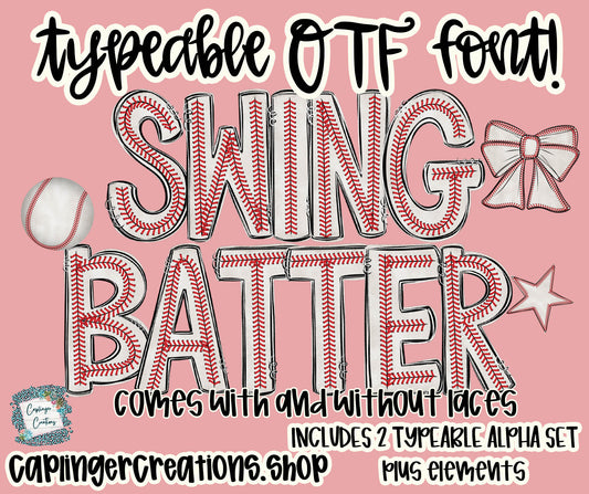 Swing Batter Baseball  - Set of 2 OTF typeable Alphas- commercial use included - Digital download