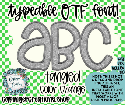 TANGLED - OTF -  Change Color with color overlay A-Z, #'s and symbols - FAUX EMBROIDERY  - Digital download