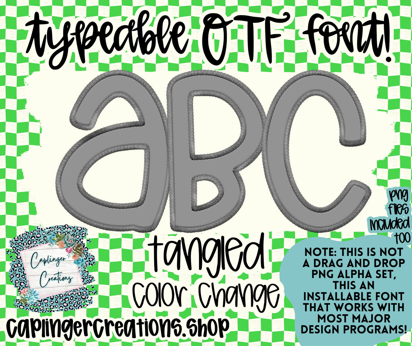 TANGLED - OTF -  Change Color with color overlay A-Z, #'s and symbols - FAUX EMBROIDERY  - Digital download