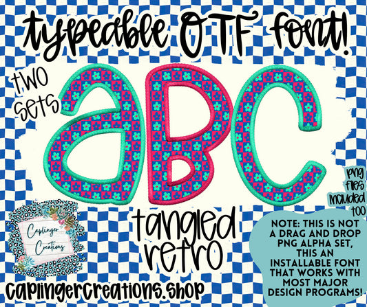 Tangled Retro - TYPEABLE OTF FONT + PNGS - Digital download