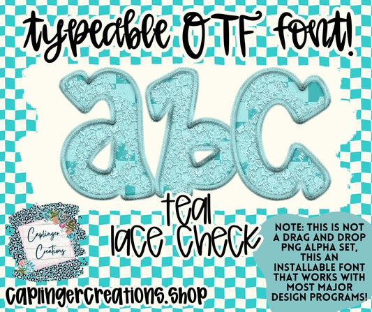 BLUE Lace/checker - FAUX EMB. - ALPHA FONT A-Z - TYPEABLE OTF FONT - Digital download