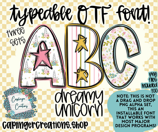 Dreamy Unicorn - TYPEABLE OTF FONT + PNGS - Digital download