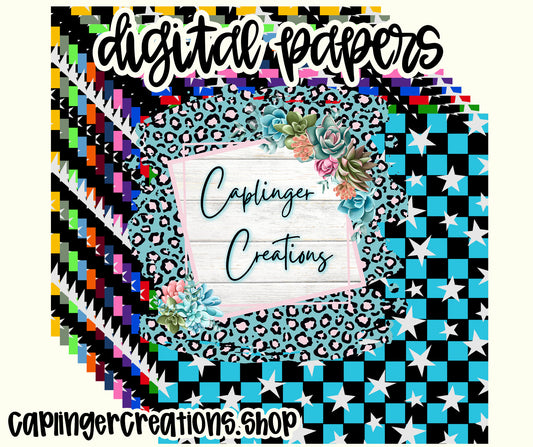 Digital Paper 15 colors Varsity checks + stars <3 - Digital download 300DPI PNG FILE