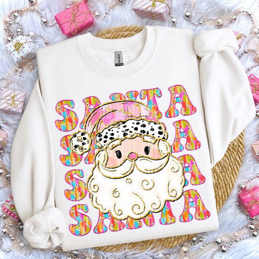 Pink brushstroke Santa - Santa - FAUX EMBRODERY -Digital Download 300DPI PNG FILE