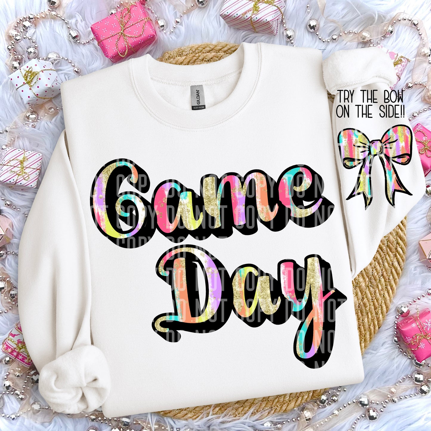 Game Day brushstroke With Matching Bow Digital Download 300DPI PNG FILE