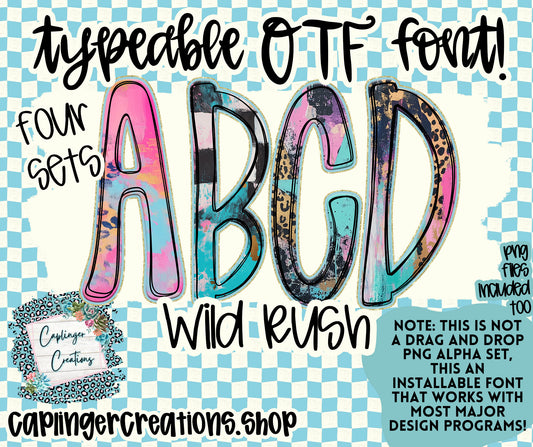 Wild Rush - TYPEABLE OTF FONT + PNGS - Digital download