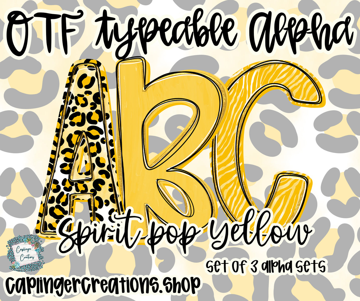 Spirit Pop Yellow - Set of 3 Alphas- TYPEABLE OTF FONT + PNGS- commercial use included - Digital download