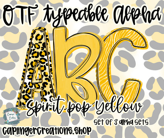 Spirit Pop Yellow - Set of 3 Alphas- TYPEABLE OTF FONT + PNGS- commercial use included - Digital download