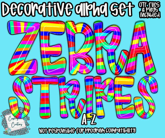 Zebra Striped - OTF & Drag and Drop PNGS- commercial use included - Digital download